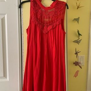 Red, Lace Lined, Midi Dress